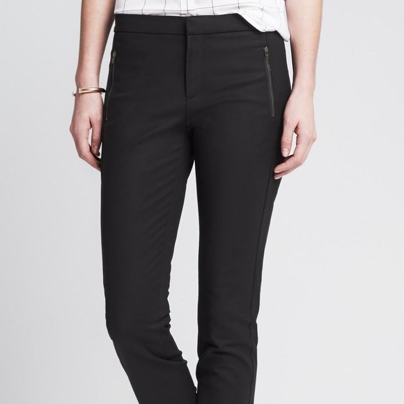 NWT Banana Republic Black Zip Pocket Ankle Pants Cotton Stretch Work 10 SHORT - Picture 1 of 8